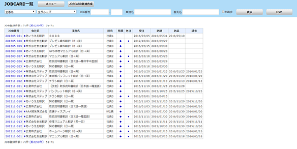 JOBCARD 一覧